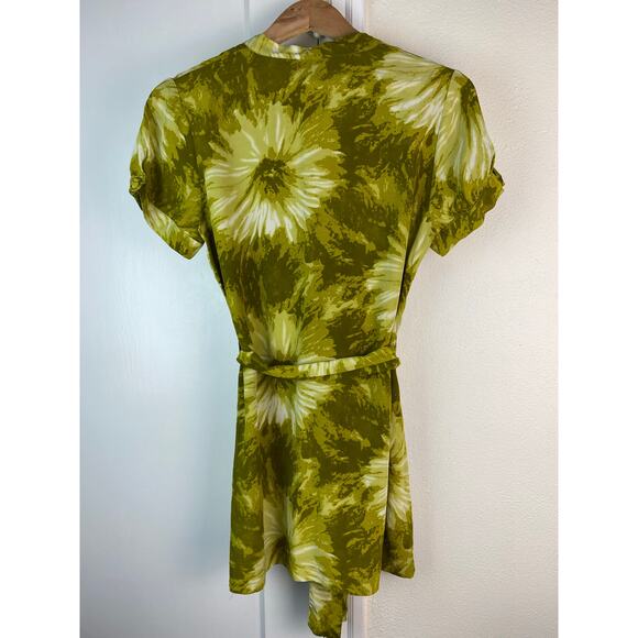 Anthropologie Tabitha Women's Size 10 Green 100% Silk Ruffle Belted Mini Dress - Picture 2 of 6